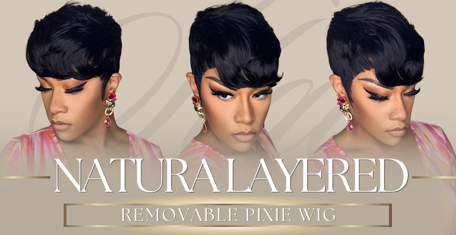 Natural Layered Removable Pixie Wig