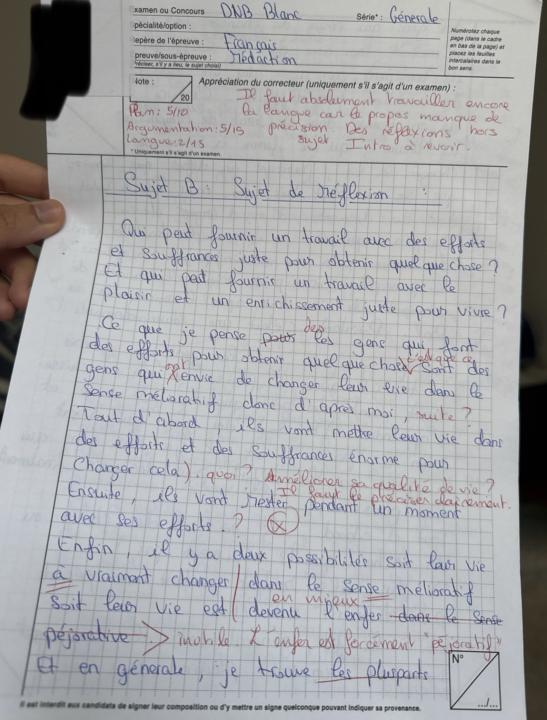 Note de DNB blanc Français !