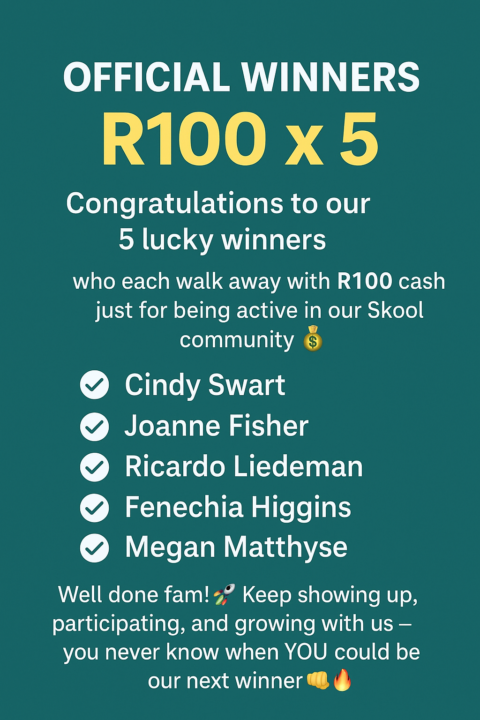 🎉 Official Winners Announcement – R100 x 5 🎉