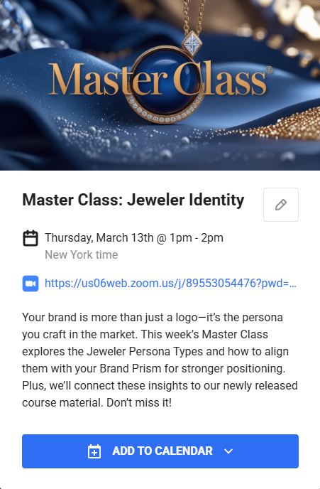 You're Invited - Jewelers Identity Master Class