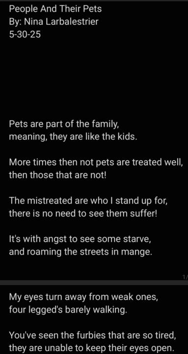 Pets- poem I had which will be in booklet.