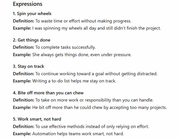 Vocabulary and Expressions