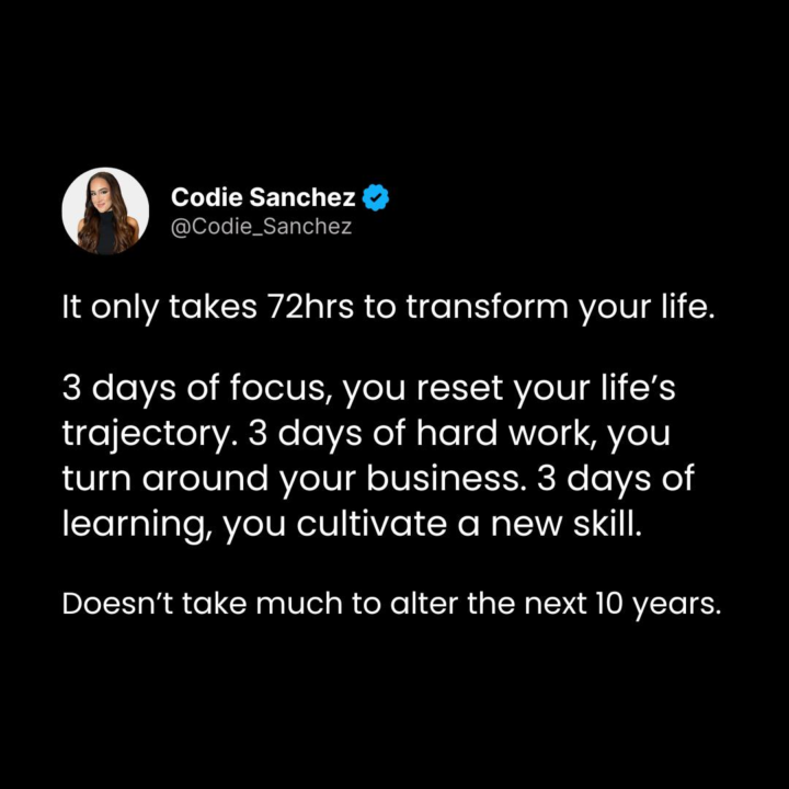 It only takes 72 Hours to transform your life