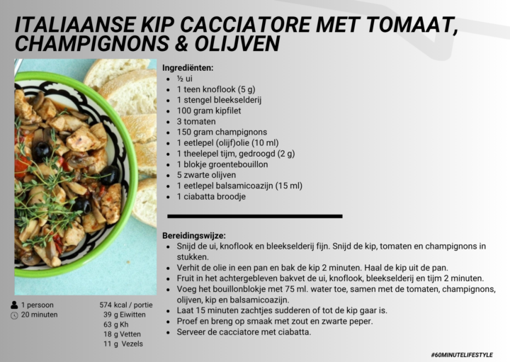 Italiaanse kip cacciatore met tomaat, champignons & olijven