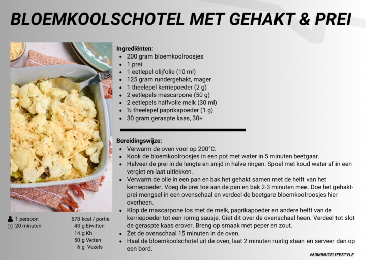 Bloemkoolschotel met gehakt en prei