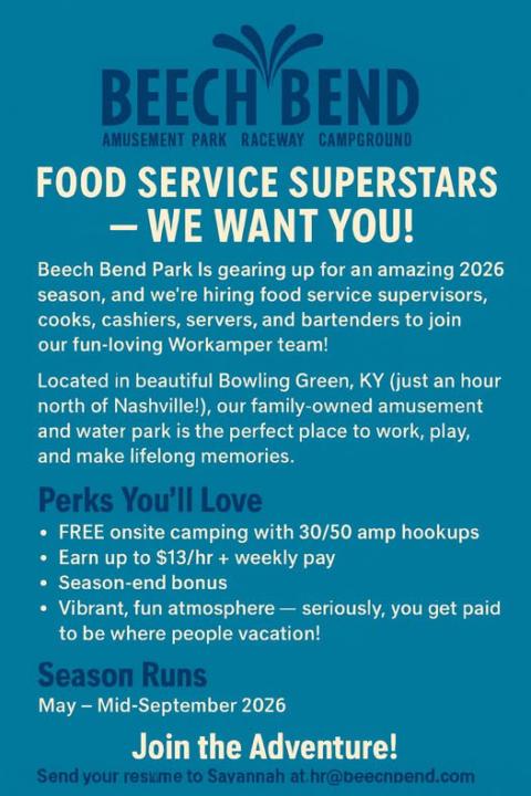 NOW HIRING for Summer 2026!  Beech Bend Park & Splash Lagoon (Bowling Green, KY) 