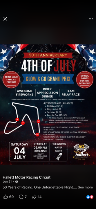 July 4th weekend!  50th Anniversary Motorcycle Lapping Day !