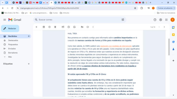 Habeis recibido este correo de Darwinex??