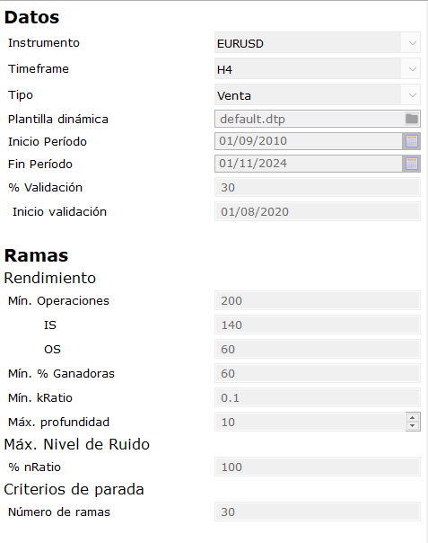 Parametros para exploracion 