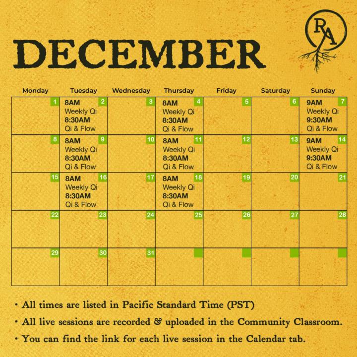 December Live Sessions Schedule