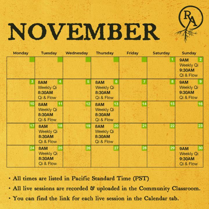 November Live Session Schedule (Updated)