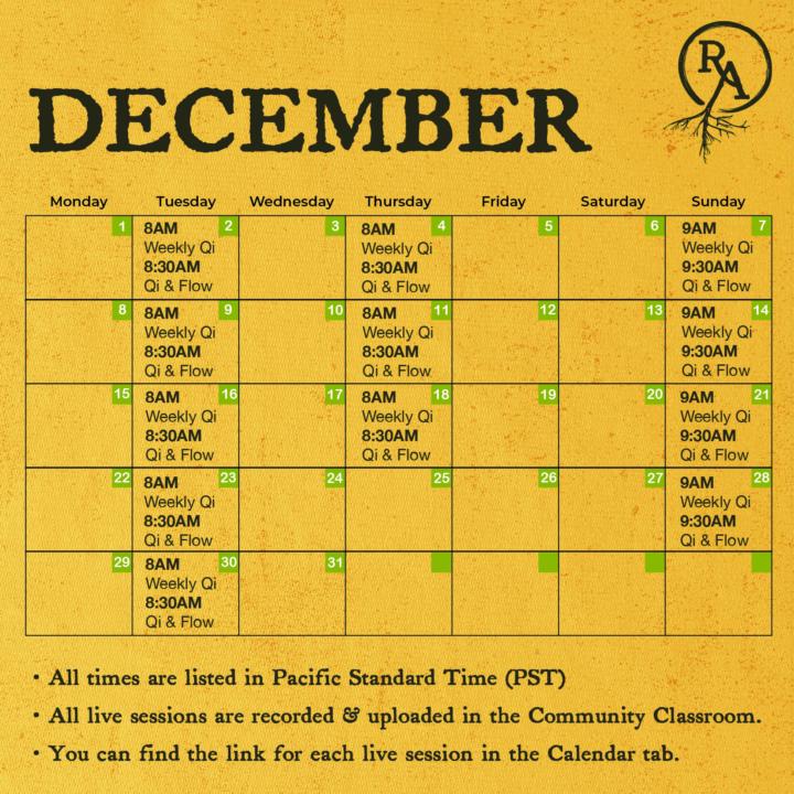 December Live Sessions Schedule (Updated)