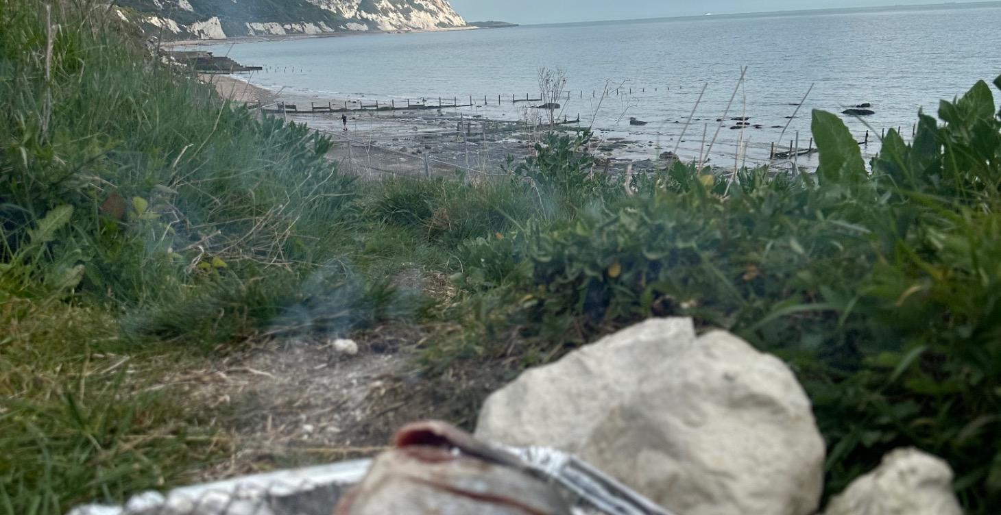 Catching fish with an improvised rod and cook