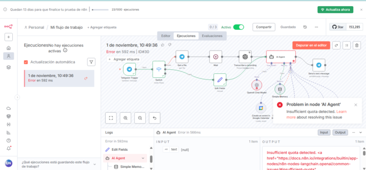 Error con el agente de IA