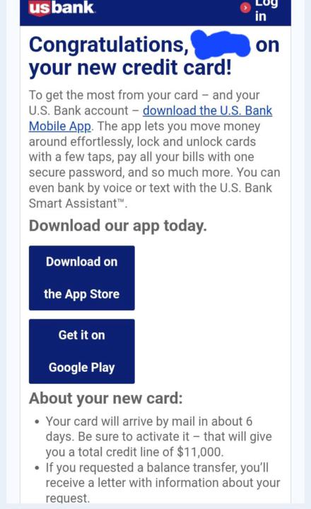 USBank second business CC