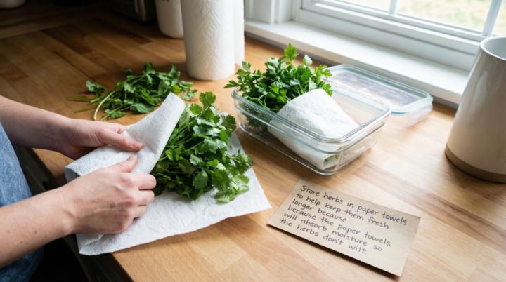 Store herbs in paper towels
