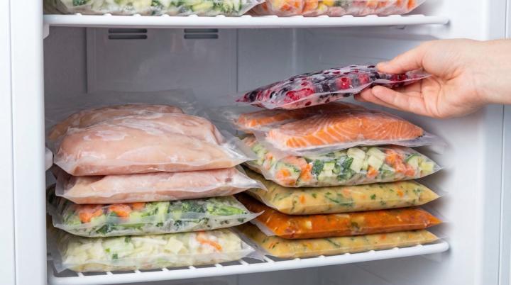 Freeze food in vacuum bags