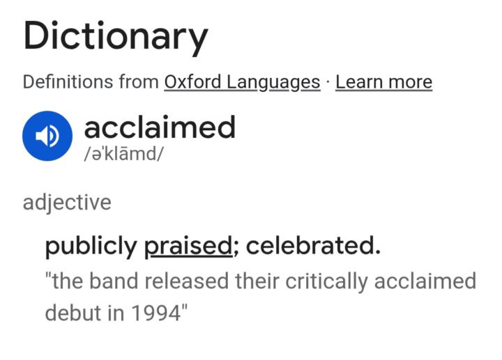 Definition of acclaimed: