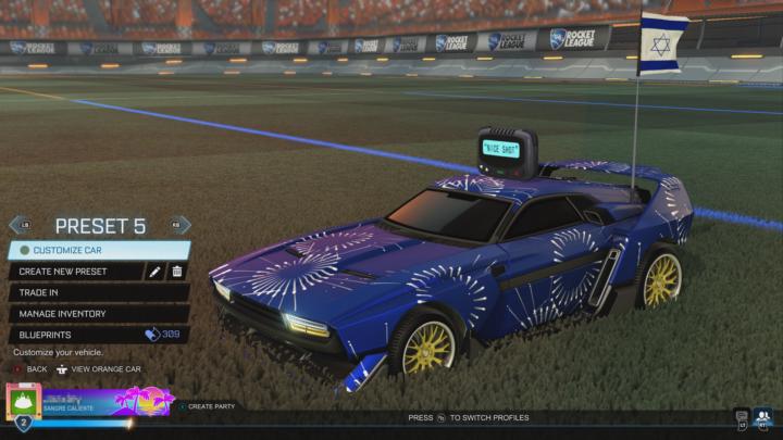 Any gamers? My Rocket League car shouts out to Israel