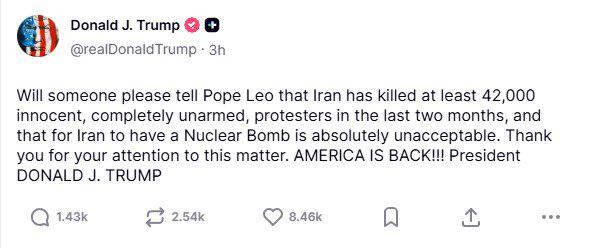 Mr President Trump's message to Pope