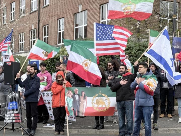 We proudly held America and Israel's flags together with the lion and the sun flags in front of the American embassy yesterday.