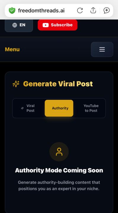 Freedom Threads/Authority Mode Unavailable