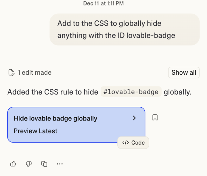 Remove "Edit with lovable" for free 