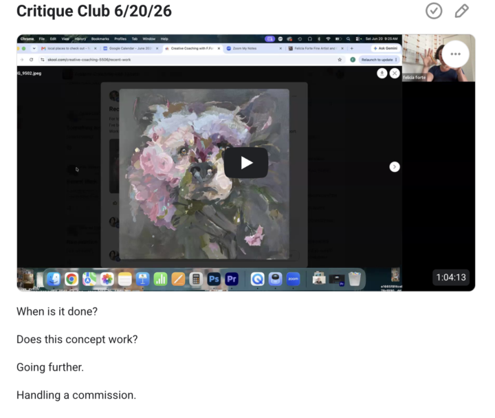 Critique Club Recording is Up.