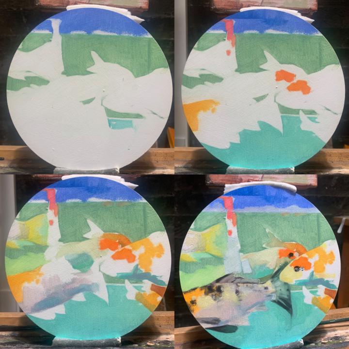 Scorpio Season, 8" round, oil on wood 