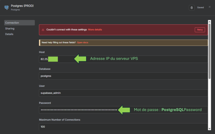 Problème de connexion Coolify / Supabase / Postgres