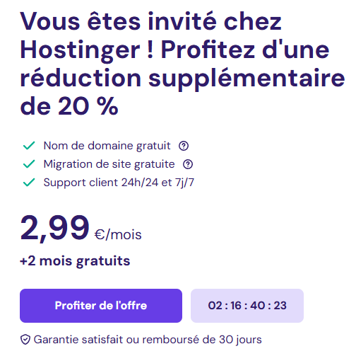 🔥Profite de 20% de réduction sur un VPS Hostinger