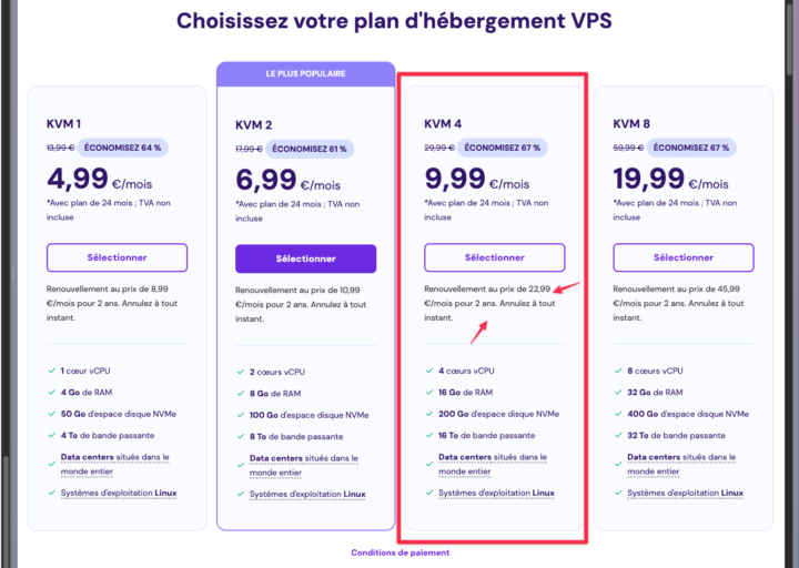 Tarification Hostinger