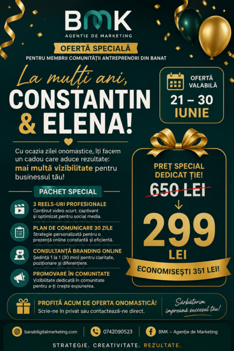 🎉 Oferta Onomastică BMK pentru Comunitatea Antreprenori din Banat