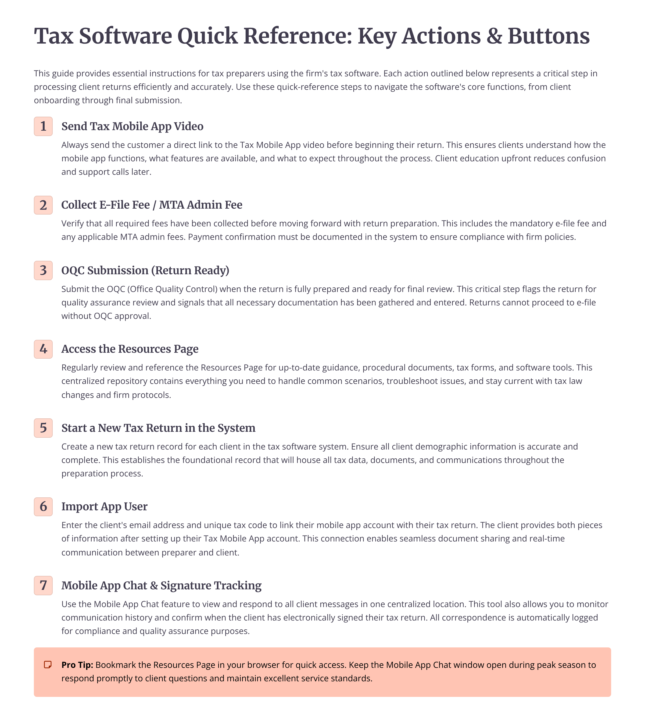 Tax Software Quick Reference = Same Buttons as Resource Page