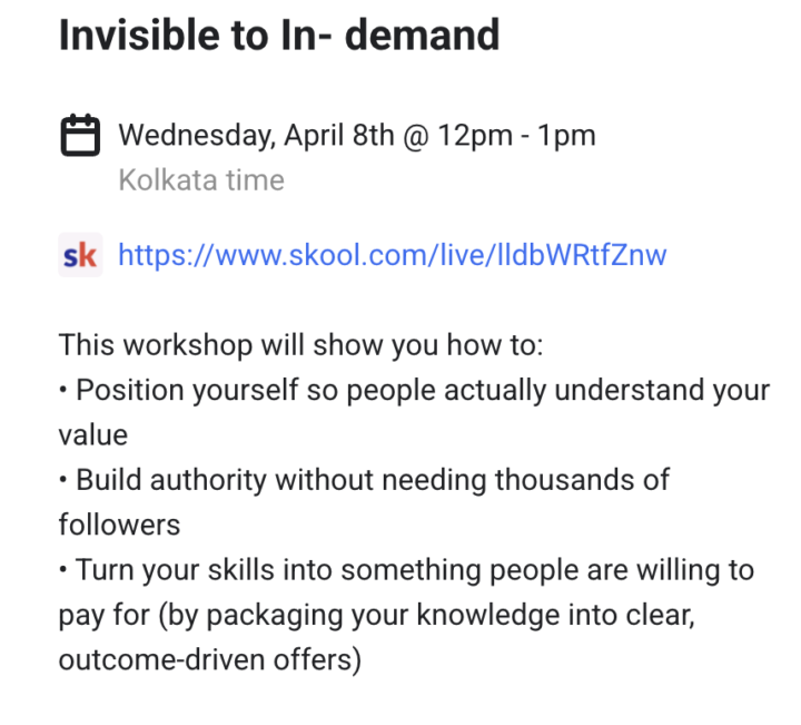 Workshop on April 8th "Invisible to Demand" 