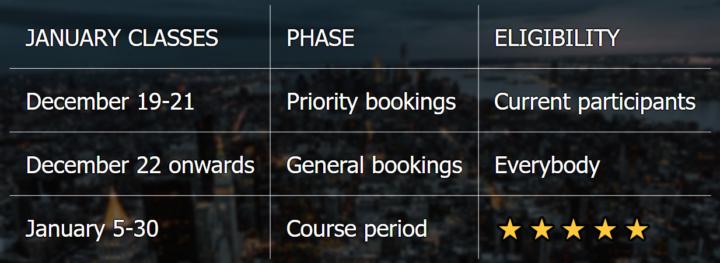 Secure your course spots for JANUARY now