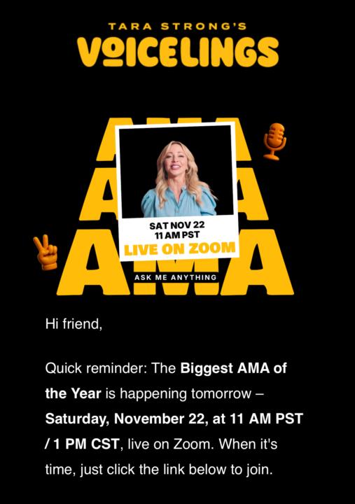 VO Actors! Q&A w/ Tara Strong Tomorrow!!! 