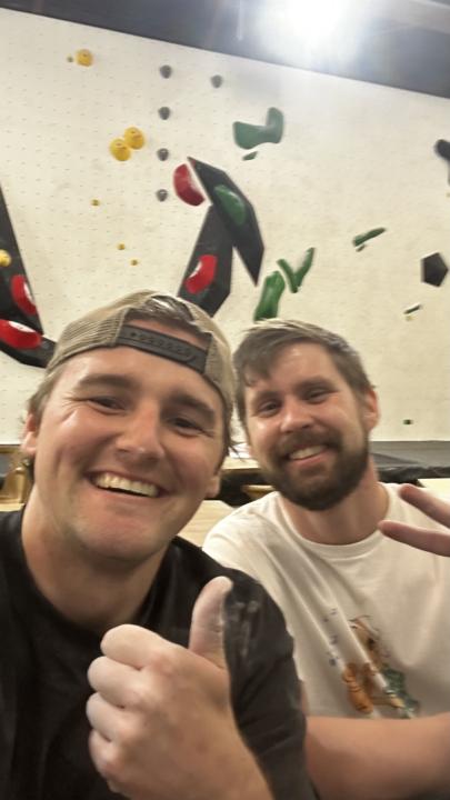 Fun climbing session with another group member 