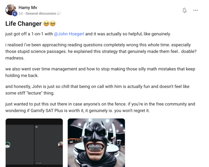 If you just bought The SAT Rescue Plan, check this out (1-on-1 tutoring).