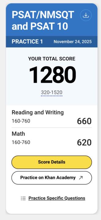 First PSAT practice test 1280