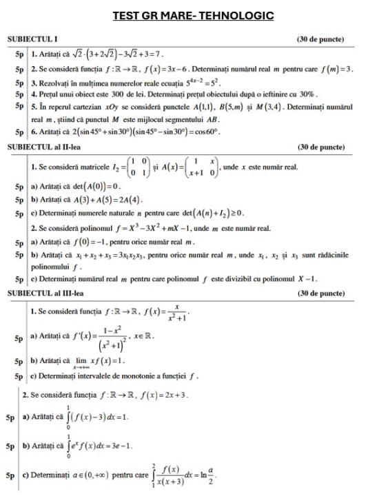 Rezolvare test gr. Mare- Tehnologic