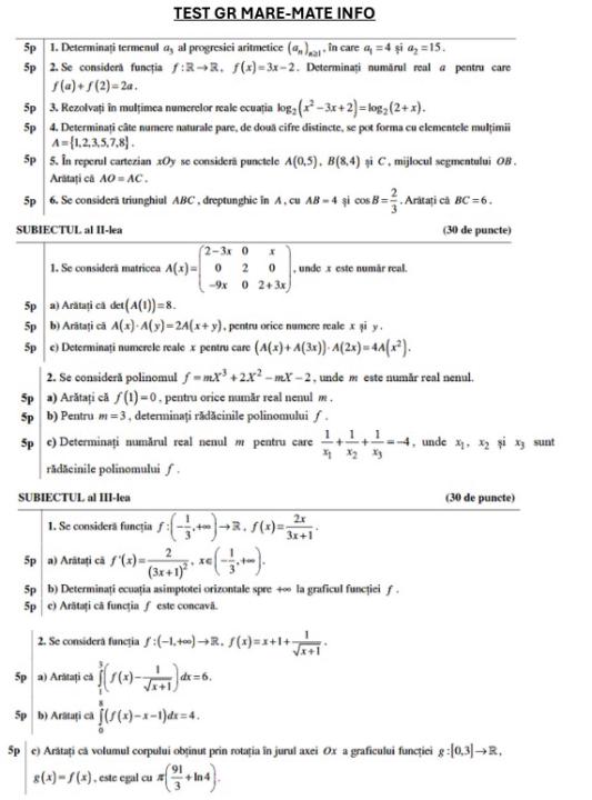 Rezolvare test gr. Mare- Mate-info