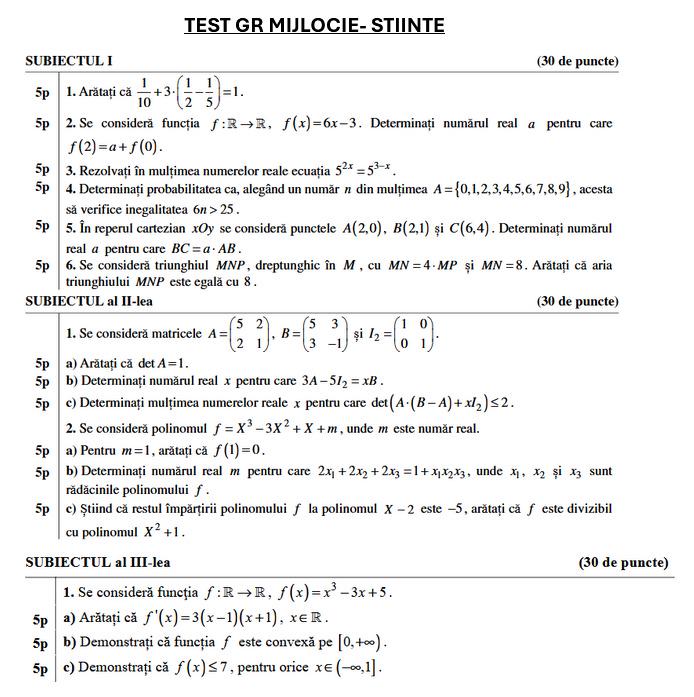 Rezolvare test- gr. Mijlocie- Științe