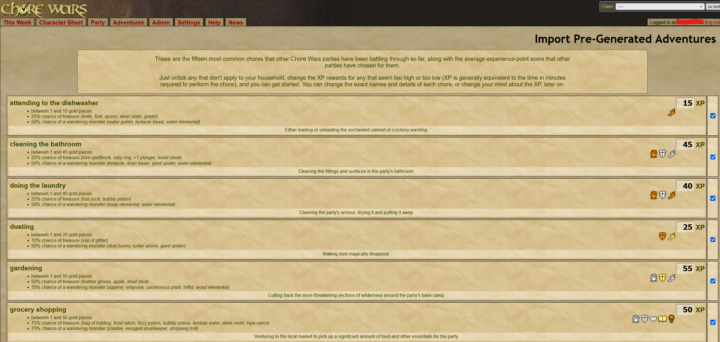 Chore Wars game/system review