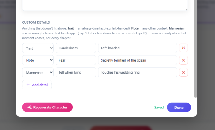 🎉 New feature just dropped: Custom Details for your characters!