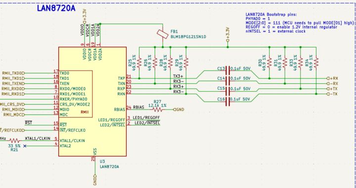 Connection between the Ethernet transmitter and the Ethernet switch on the same board?