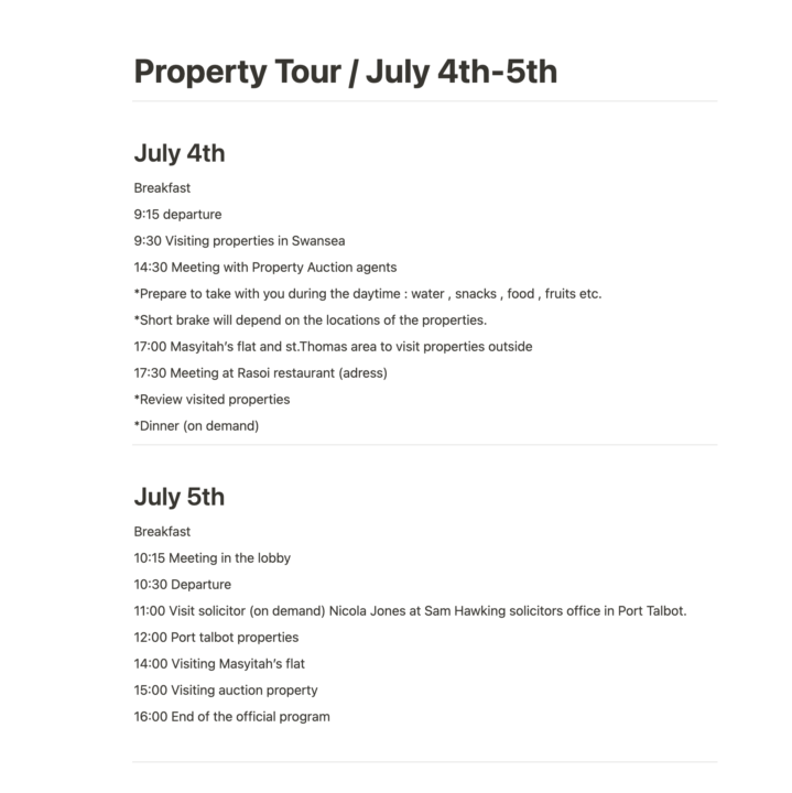 Plan of Property Tour