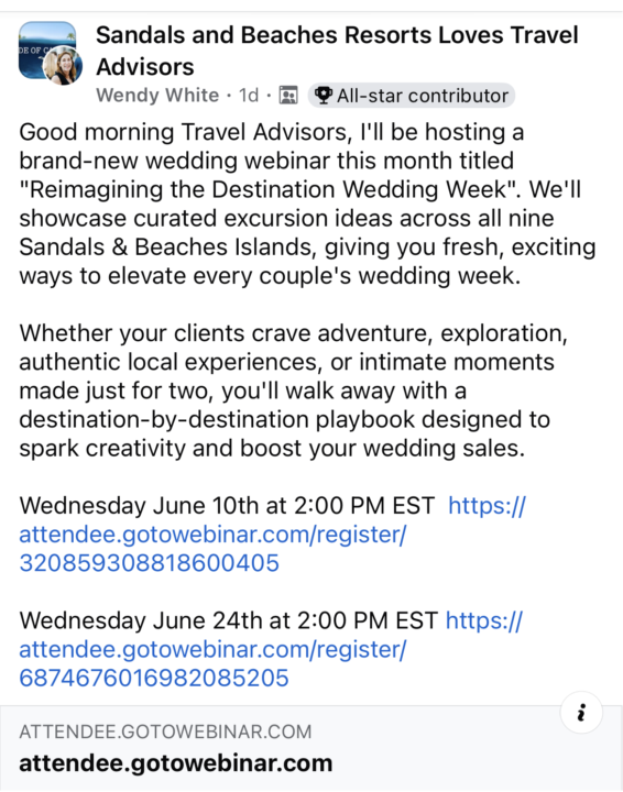 Destination Wedding Webinars