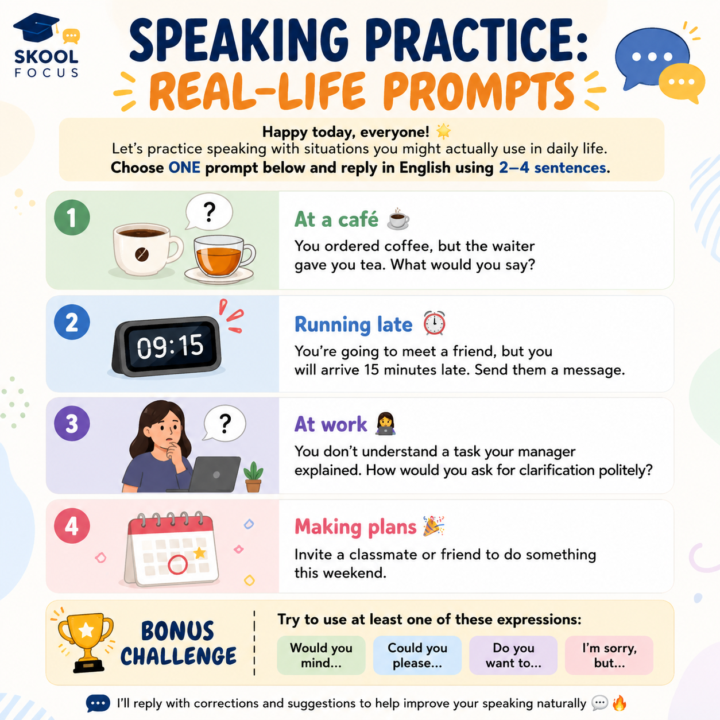 Wednesday- 🗣️ Speaking Practice: Real-Life Prompts