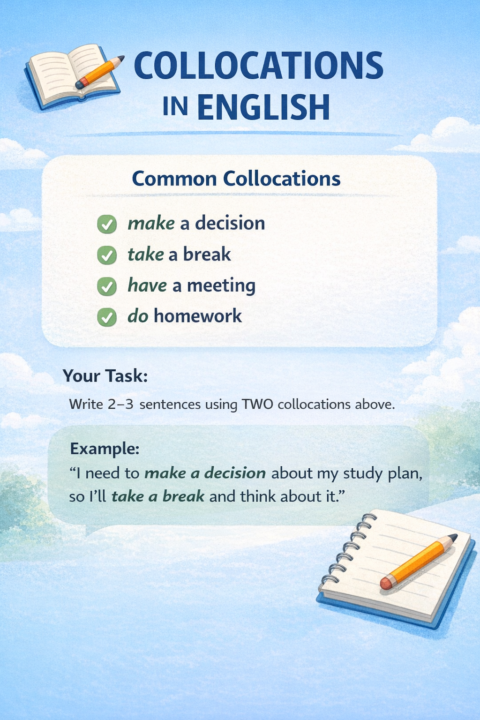 📘 Today’s Focus: Collocations in English